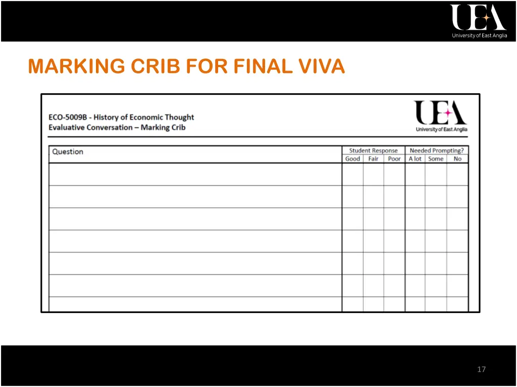 marking crib for final viva