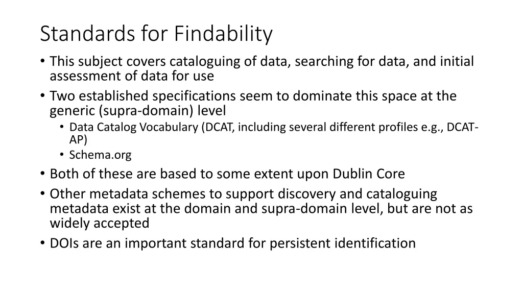 standards for findability this subject covers