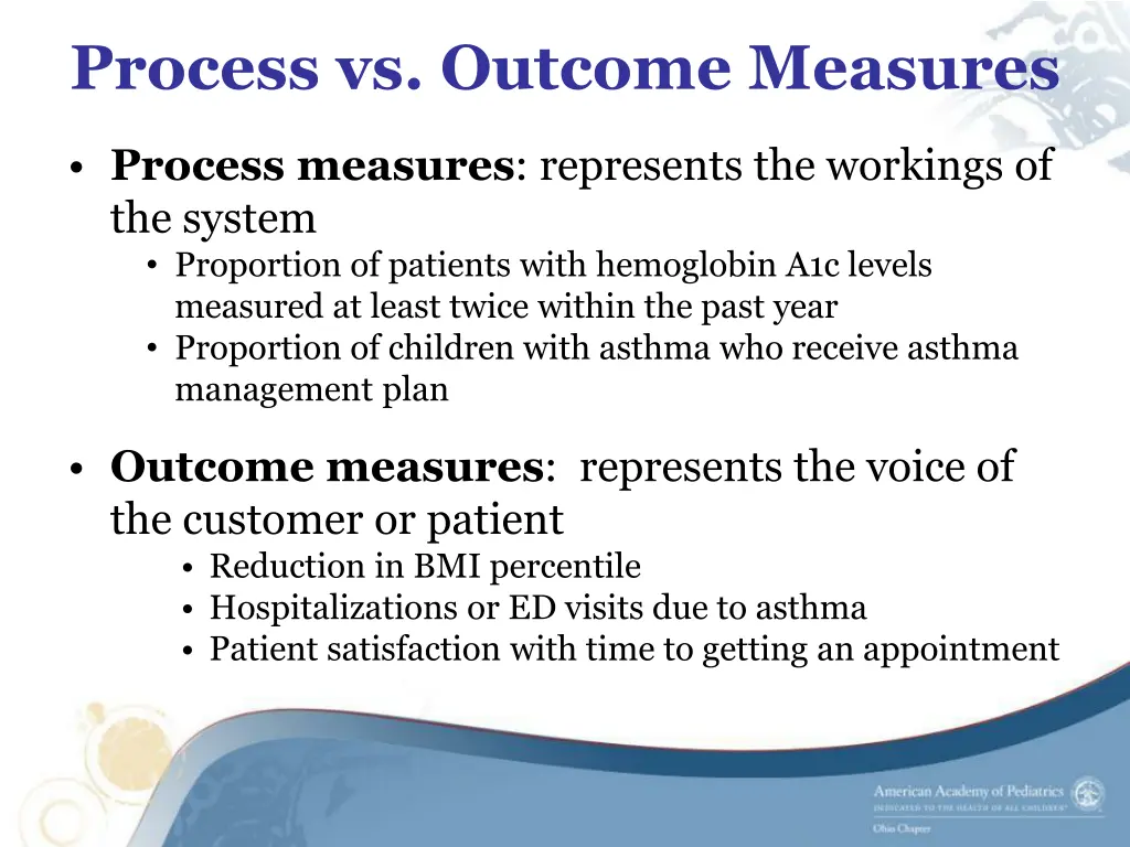 process vs outcome measures