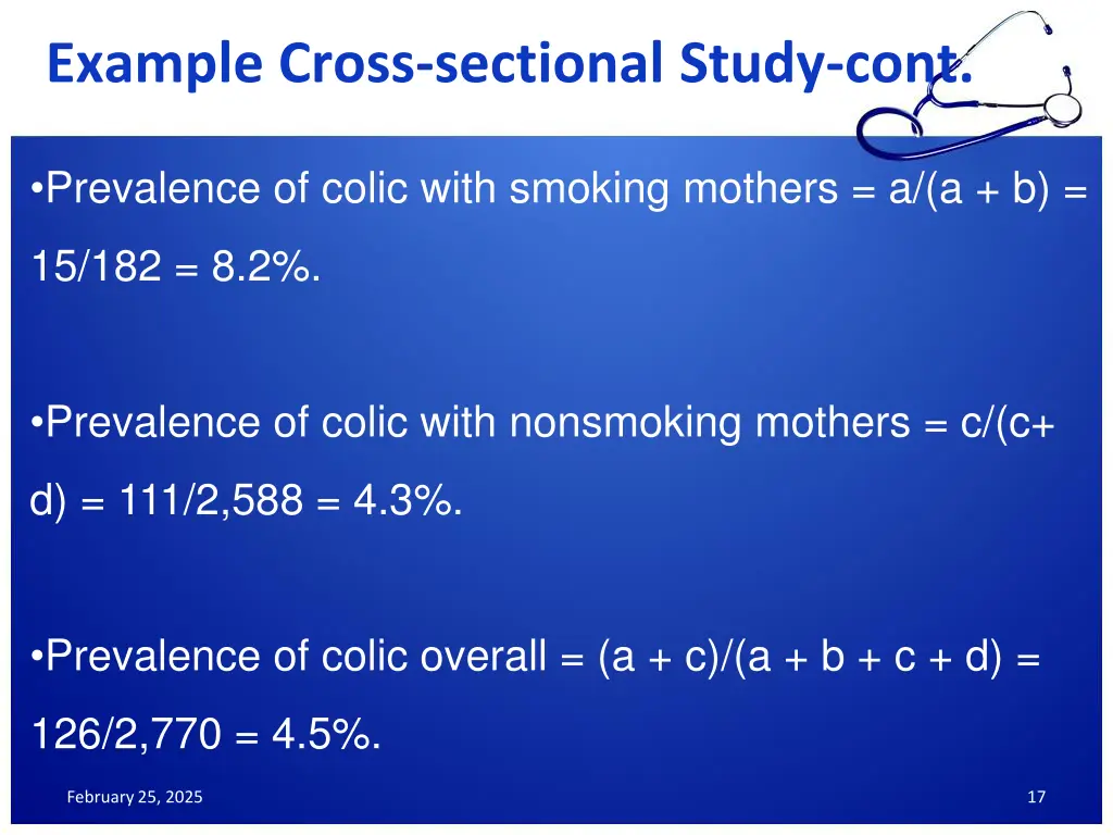 example cross sectional study cont