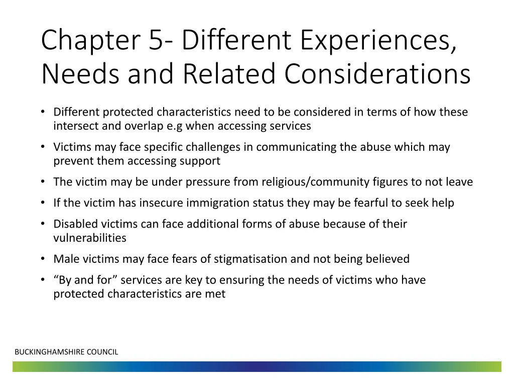 chapter 5 different experiences needs and related