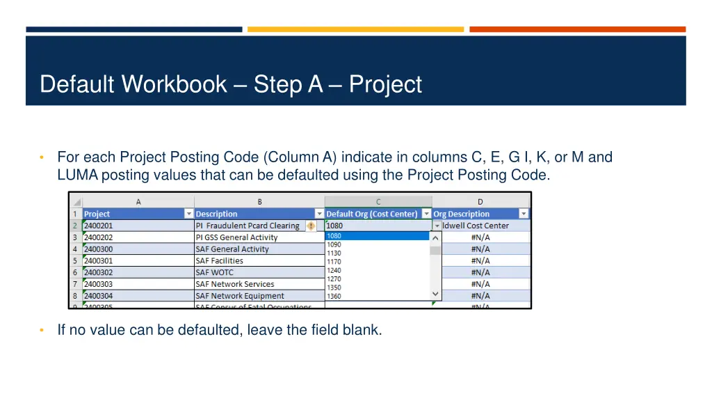 default workbook step a project
