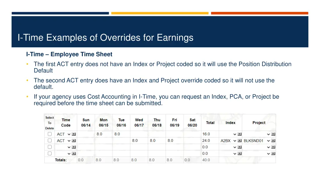 i time examples of overrides for earnings