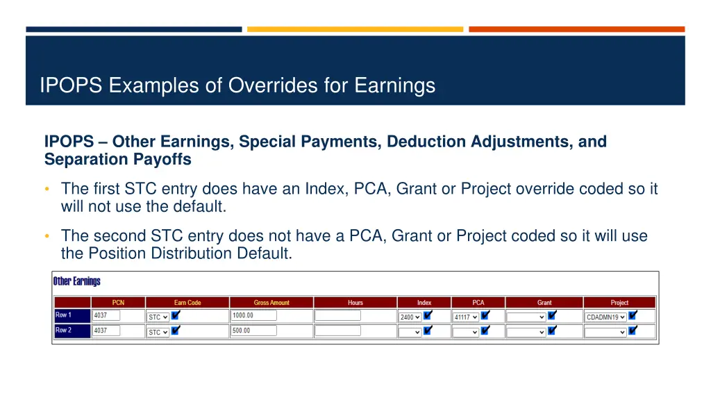 ipops examples of overrides for earnings