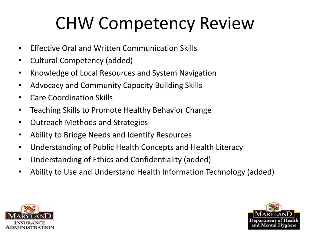 chw competency review