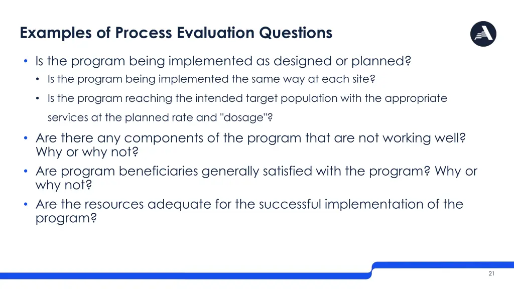 examples of process evaluation questions