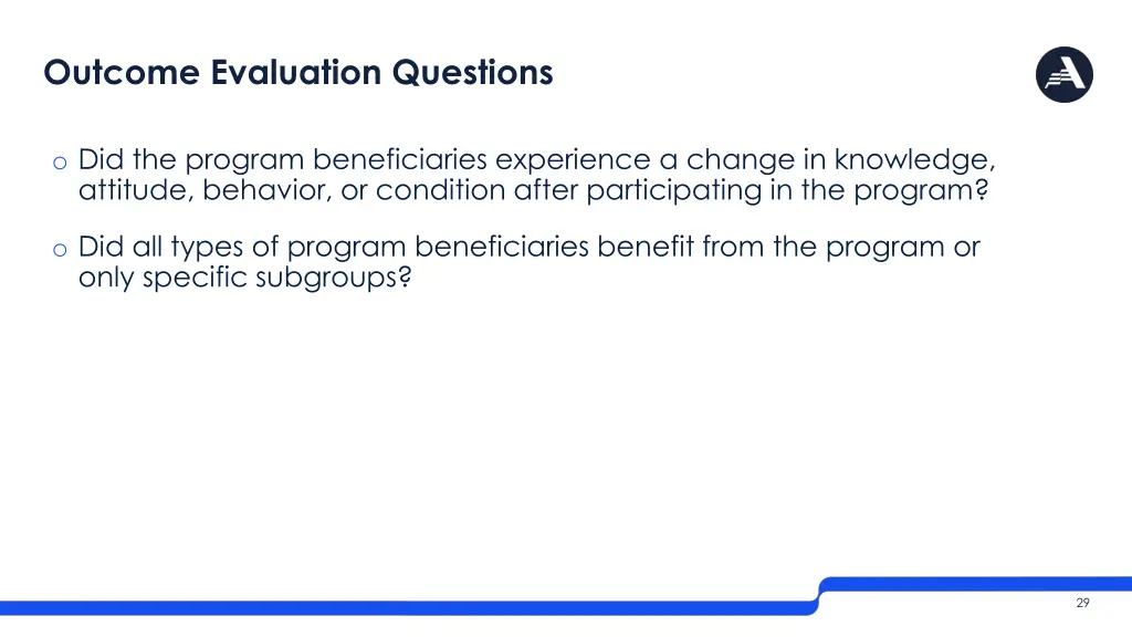 outcome evaluation questions