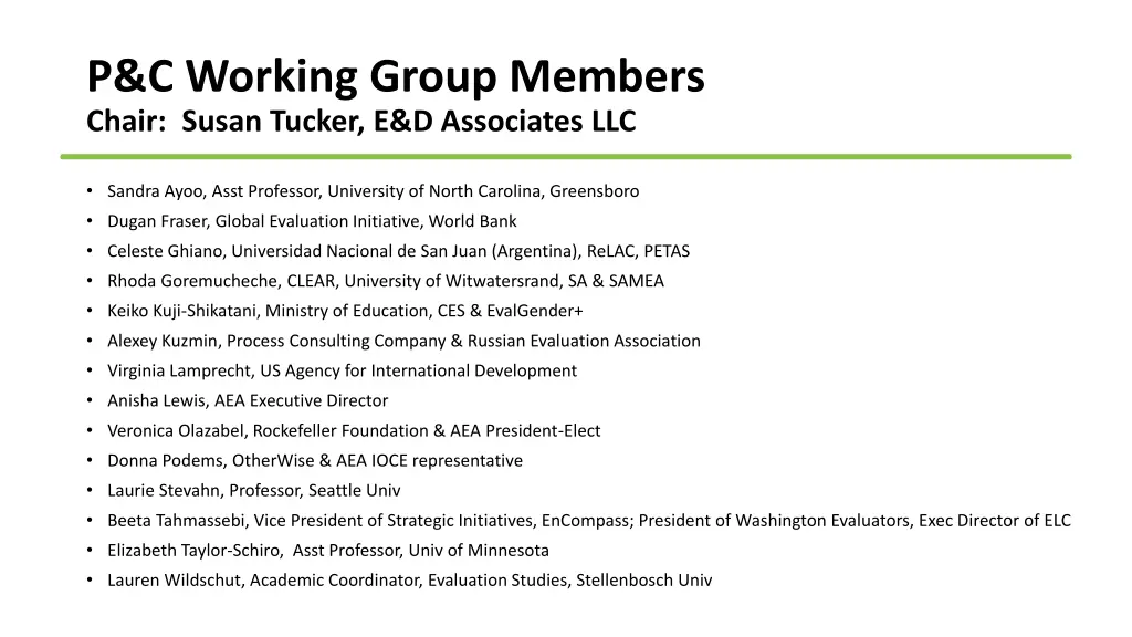 p c working group members chair susan tucker