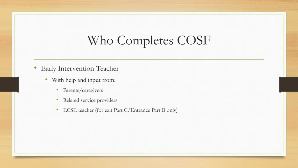who completes cosf