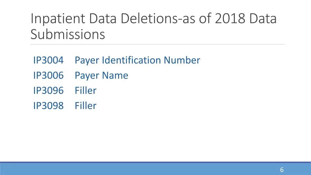 inpatient data deletions as of 2018 data