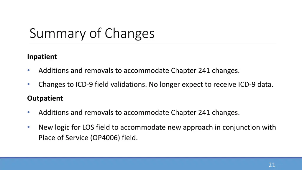 summary of changes