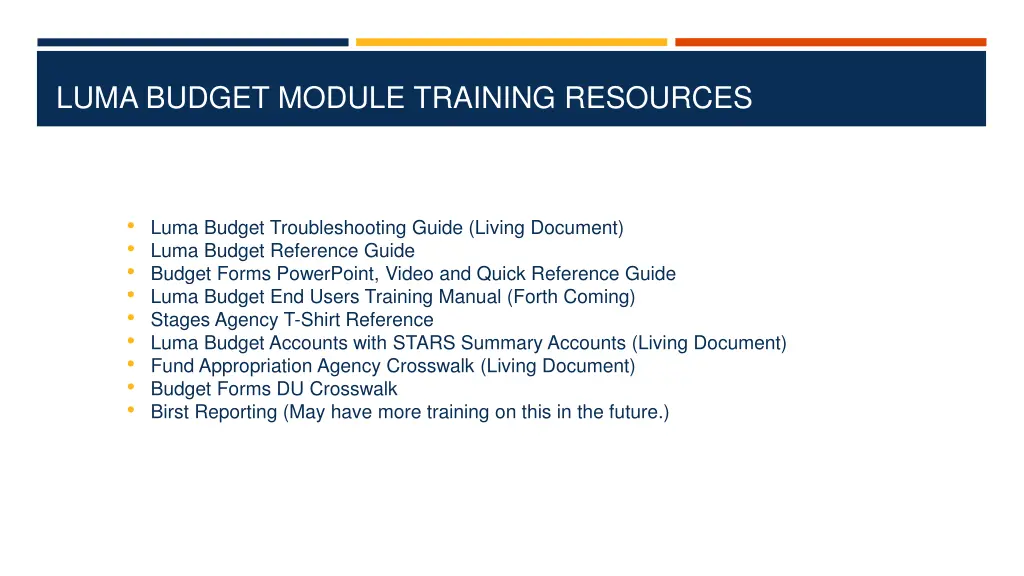 luma budget module training resources