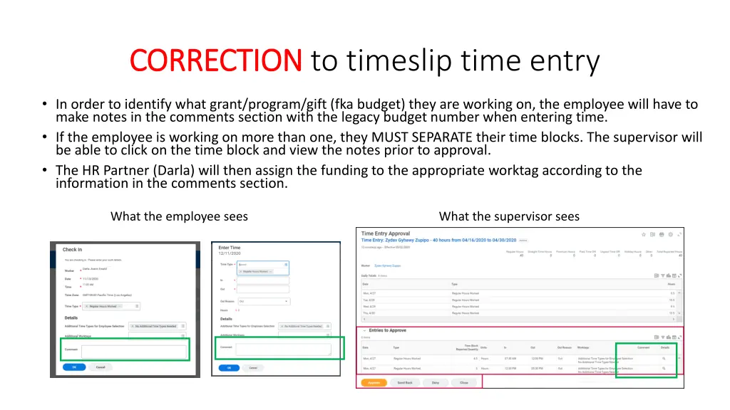 correction correction to timeslip time entry