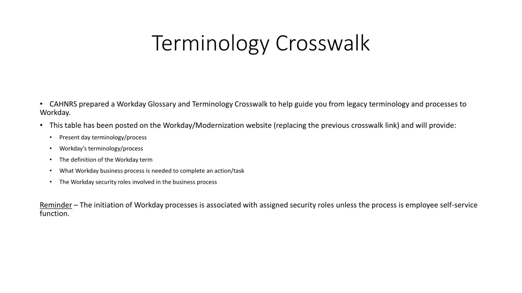 terminology crosswalk