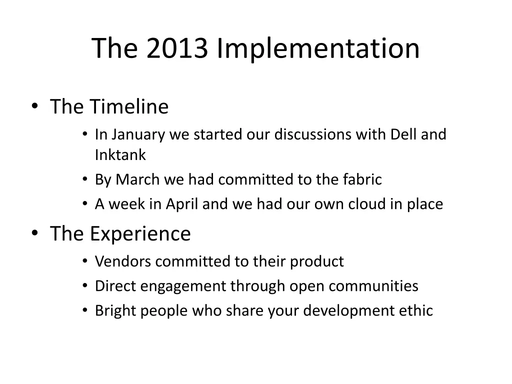 the 2013 implementation