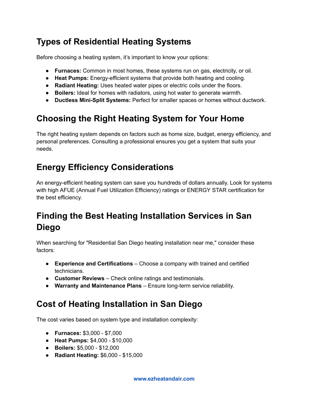types of residential heating systems