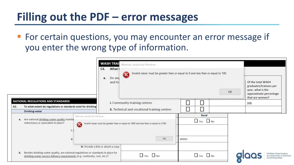 filling out the pdf error messages