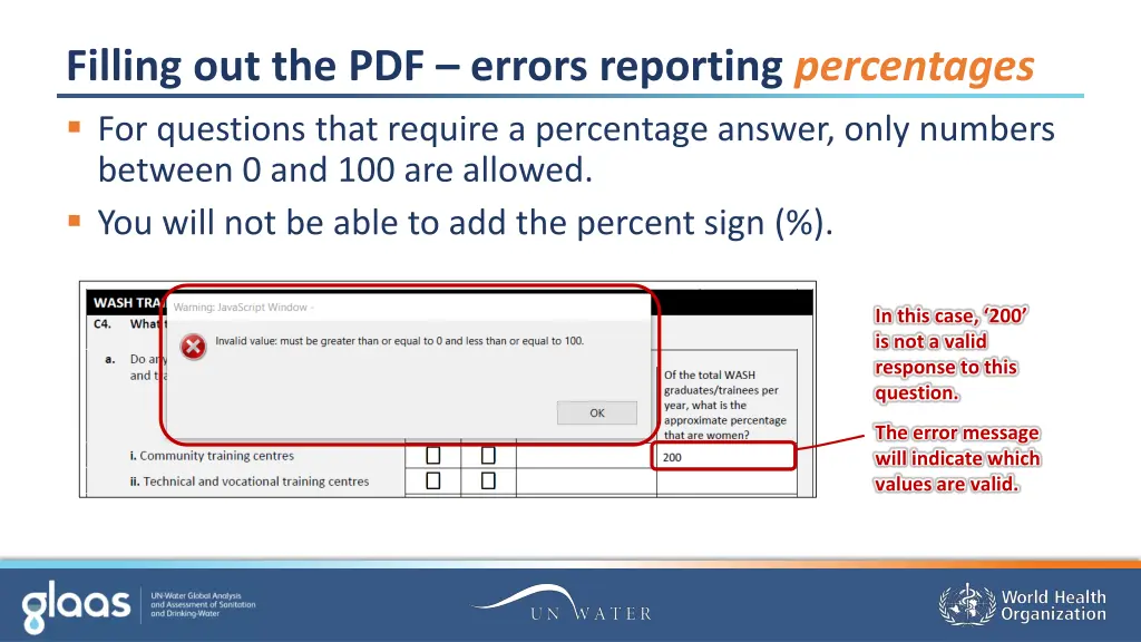 filling out the pdf errors reporting percentages