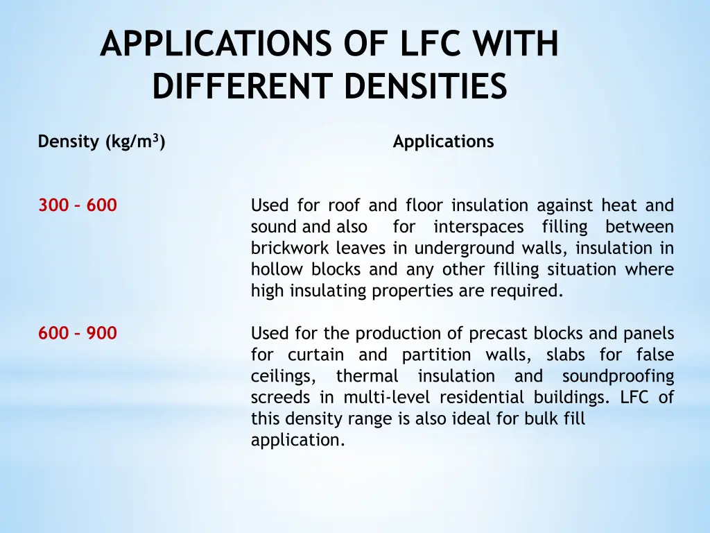 applications of lfc with different densities