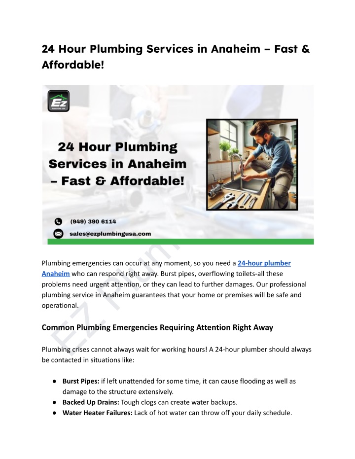 24 hour plumbing services in anaheim fast