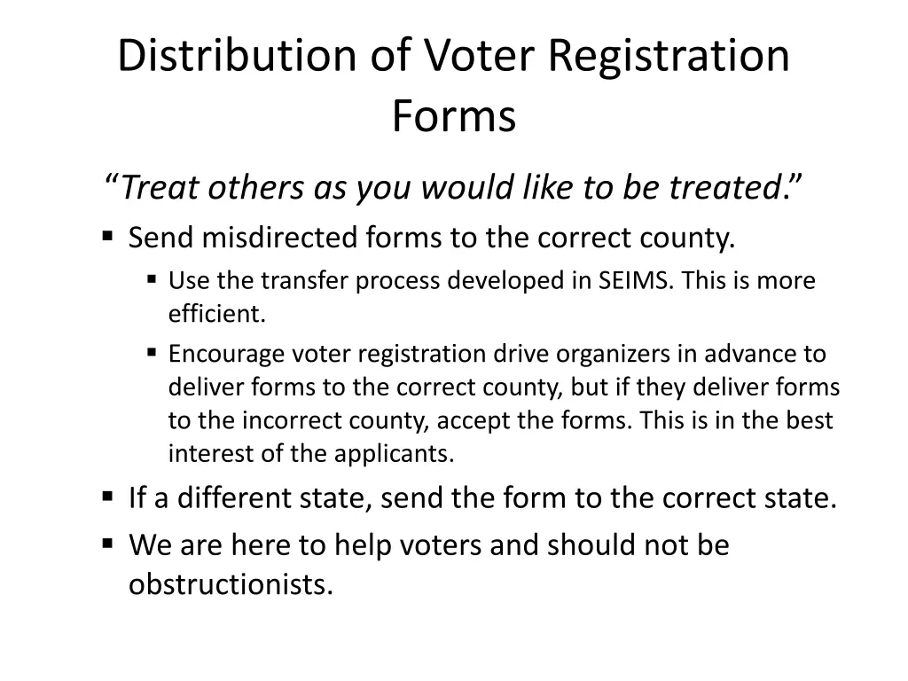 distribution of voter registration forms