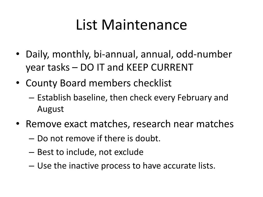 list maintenance