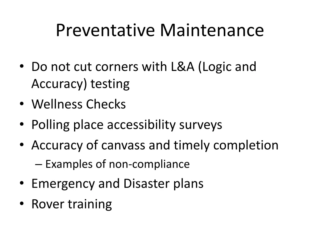 preventative maintenance