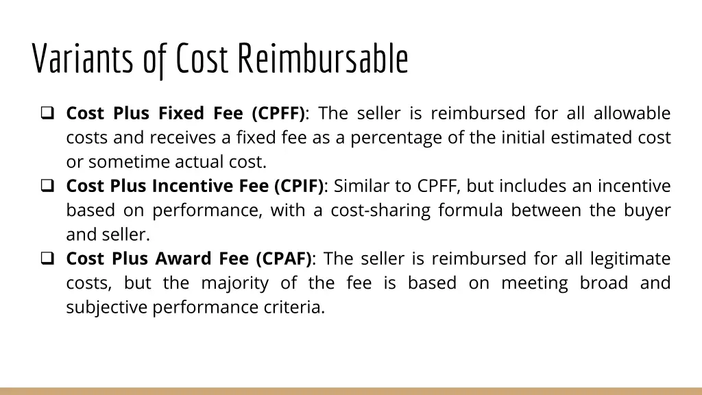 variants of cost reimbursable