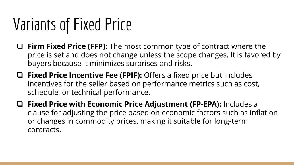 variants of fixed price