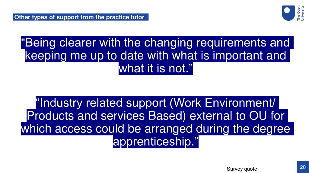 other types of support from the practice tutor