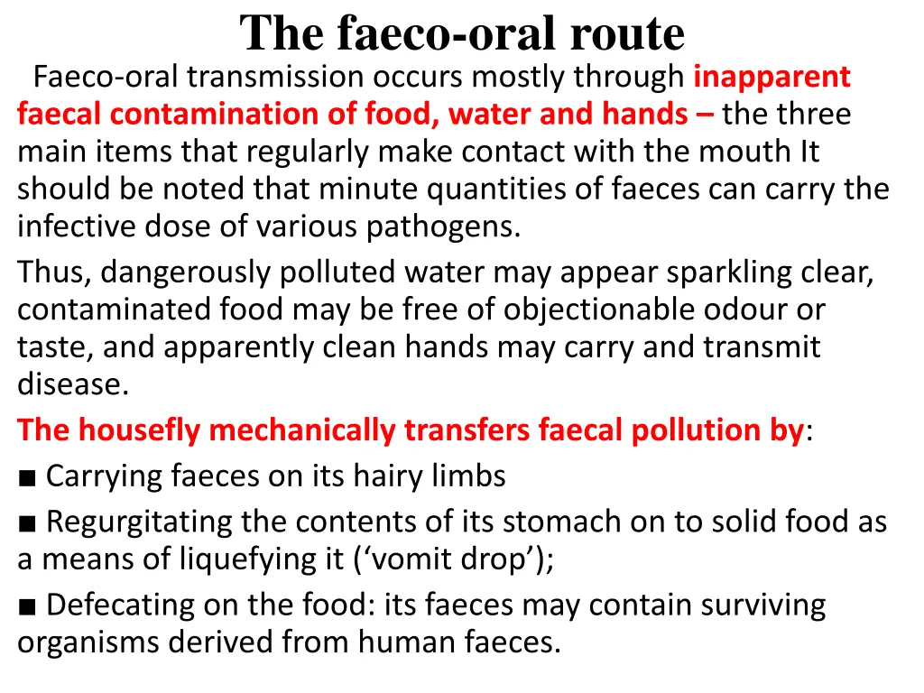 the faeco oral route faeco oral transmission