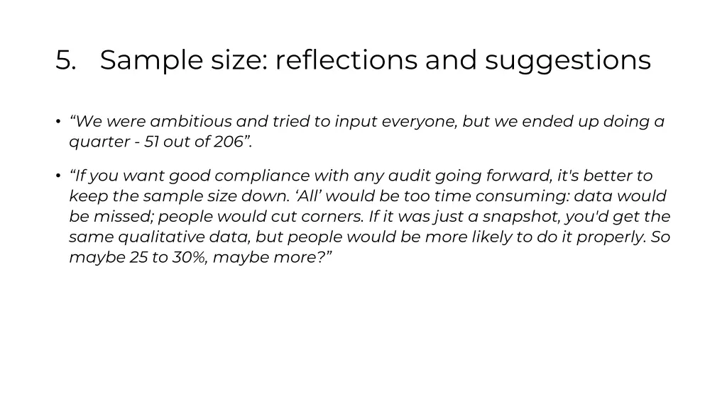 5 sample size reflections and suggestions