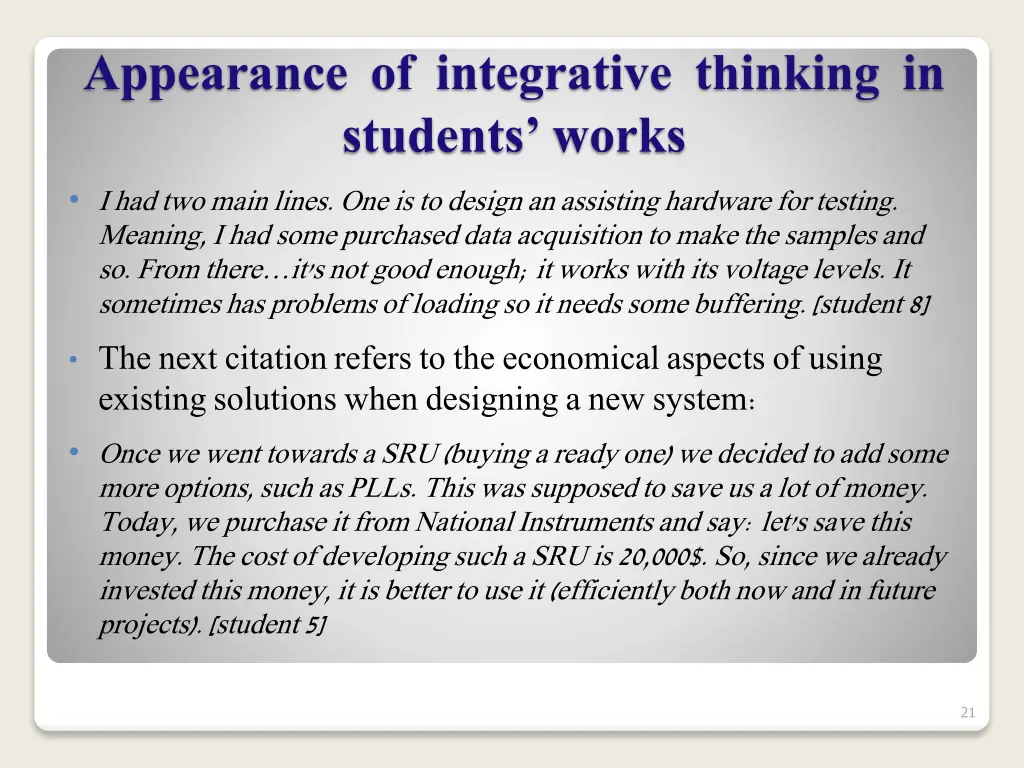 appearance of integrative thinking in students