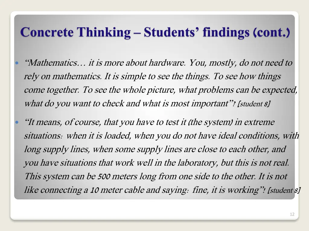 concrete thinking students findings cont