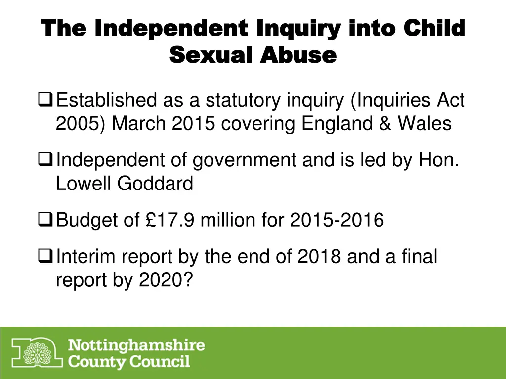 the independent inquiry into child 1