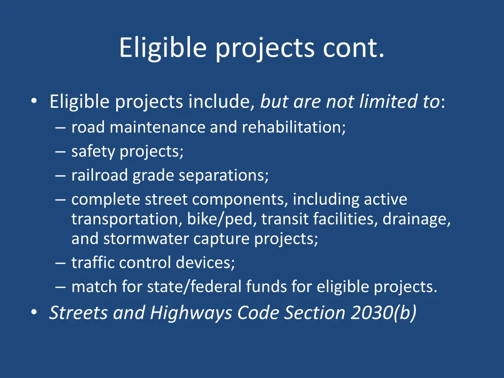 eligible projects cont