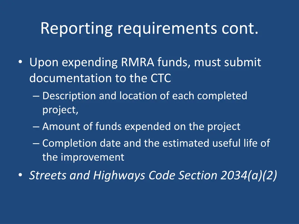 reporting requirements cont