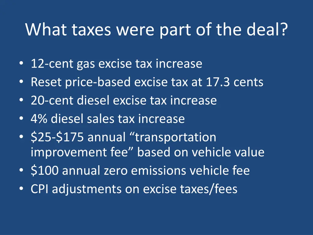 what taxes were part of the deal
