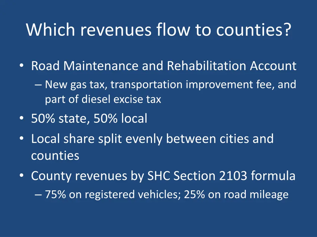 which revenues flow to counties