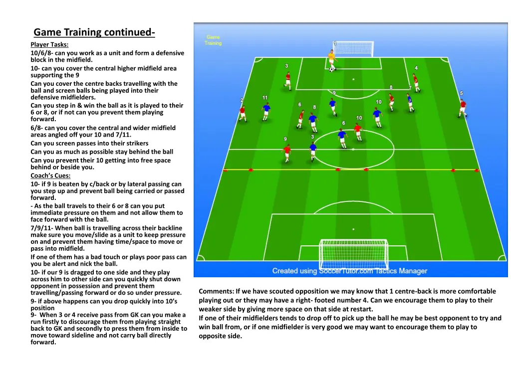 game training continued player tasks