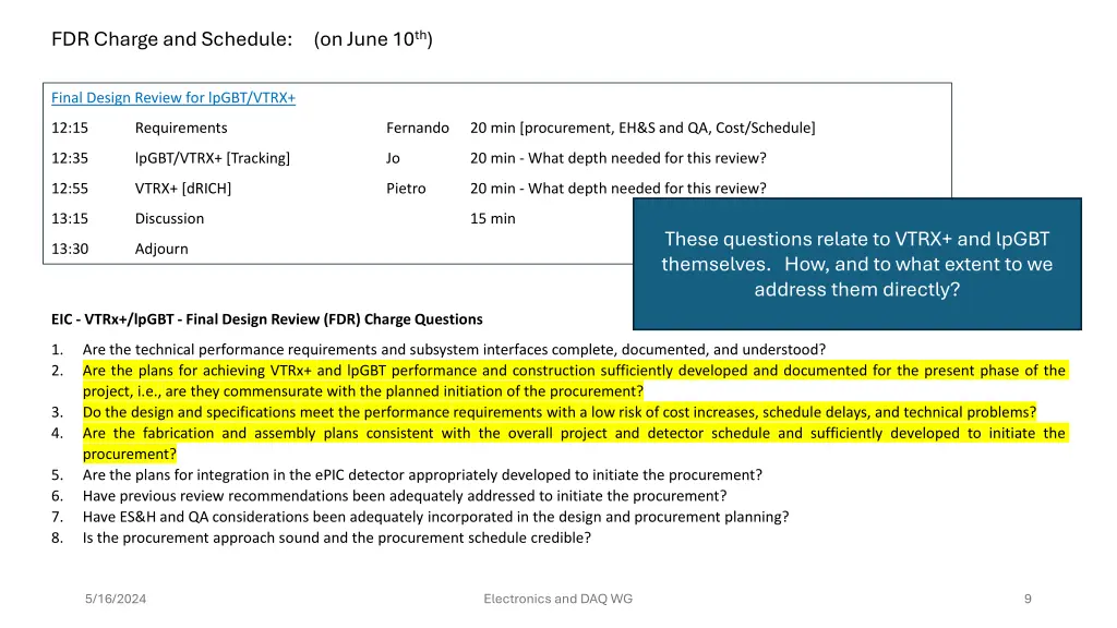 fdr charge and schedule on june 10 th