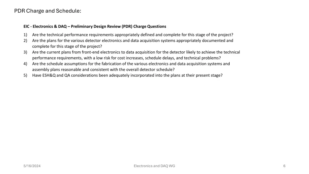 pdr charge and schedule