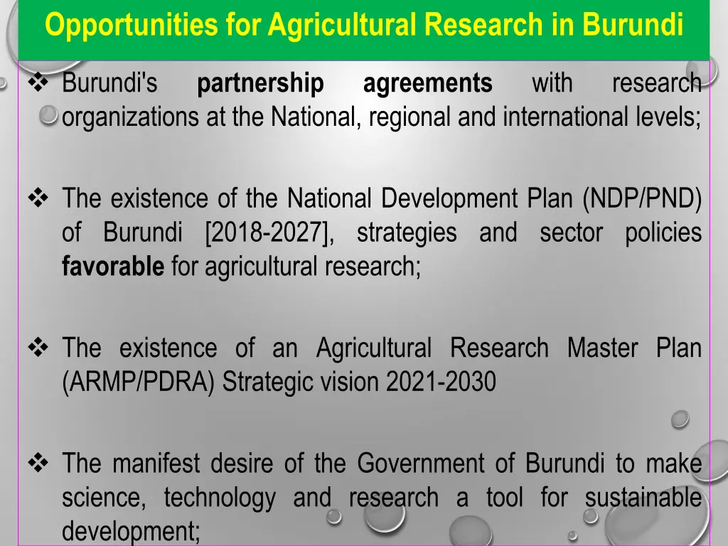 opportunities for agricultural research in burundi