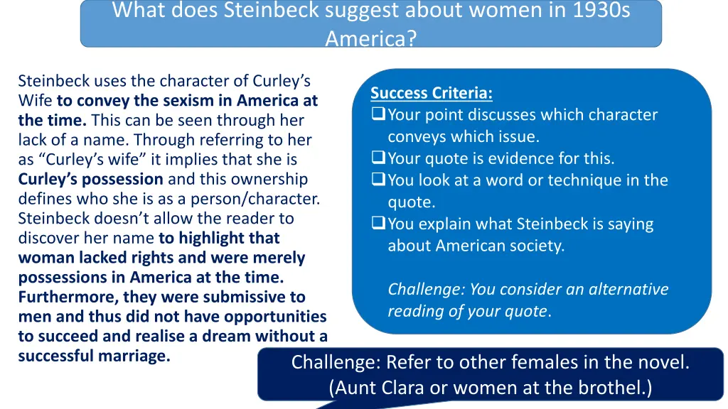 what does steinbeck suggest about women in 1930s