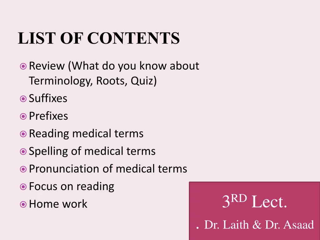 list of contents