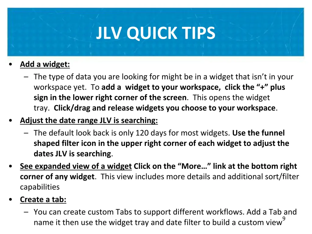 jlv quick tips