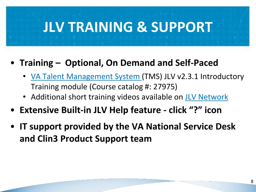 jlv training support