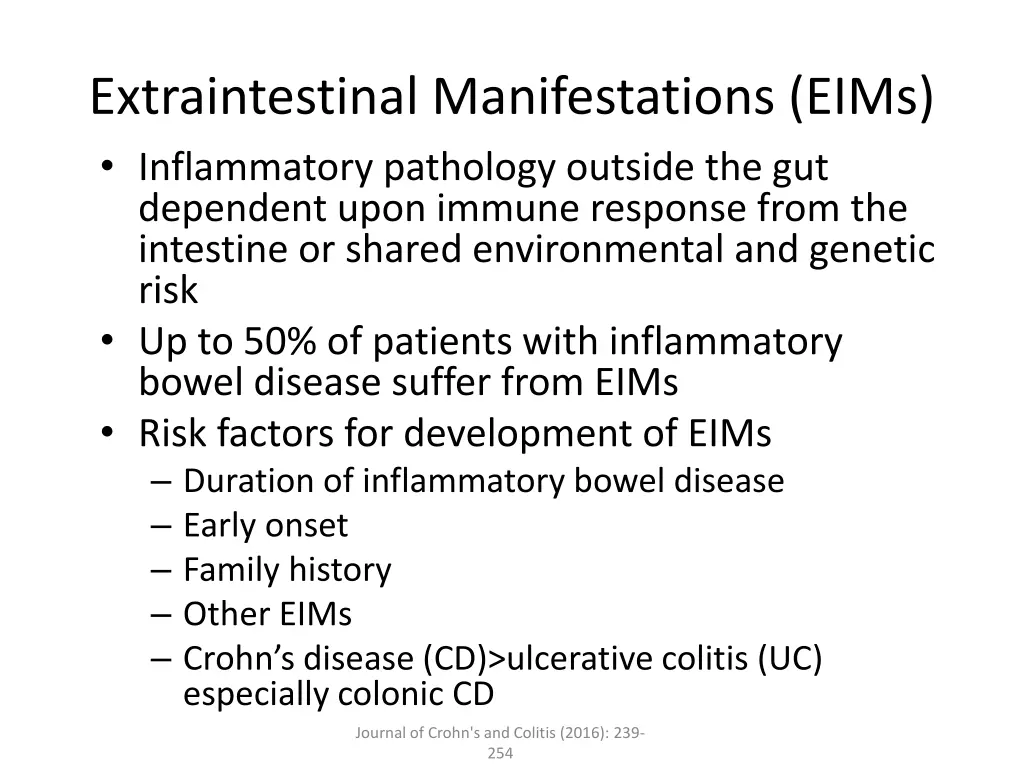 extraintestinal manifestations eims inflammatory