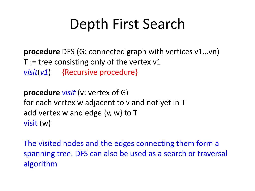 depth first search