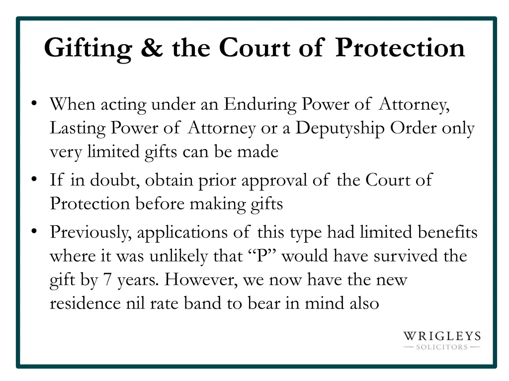 gifting the court of protection
